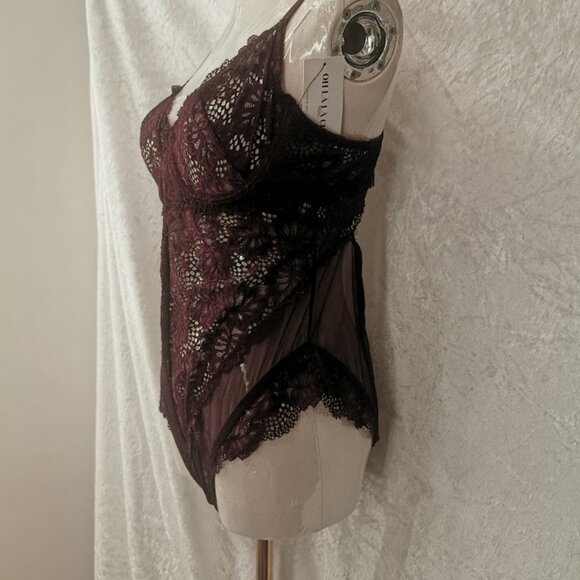Oh La La Cheri Eggplant Unlined lace teddy with underwire deep purple one piece - Picture 9 of 9